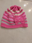 czapka dla dziewczynki księżniczki z kokardą różowa szara biała