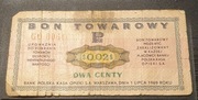 Bon towarowy PKO Pewex 0,02 $ 1969