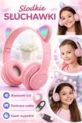 Słuchawki bezprzewodowe dla dzieci z kocimi uszkami RGB, Bluetooth 5.0
