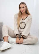 Komplet dresowy damski z motywem zwierzęcym Bluza + Spodnie beżowy