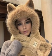 Czapka/kaptur z uszami kota i mini szaliczek plus rękawiczki kot. Nowe. 