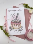 Kartka z urodzinową, urodziny, dla fryzjerki,ręcznie rysowana, z kopertą A5