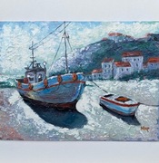 Łódź rybacka obraz akrylowy do pokoju nastolatka