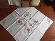 Stara lniana serweta obrus haftowana kwiaty len boho vintage styl wiejski
