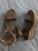 Brązowe eleganckie zamszowe buty sandały na koturnie espadryle Gabor 37