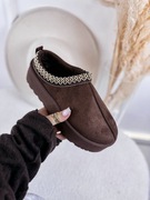 Brązowe czekoladowe śniegowce mukluki damskie niskie wsuwane ocieplane plat