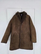 Beżowy Brązowy Kożuch Męski Jesień Zima M/L