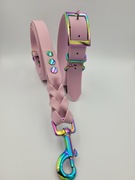 Obroża i smycz wodoodporna tęczowe okucia 