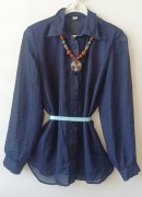 Bluzka vintage ciemny granat białe groszki rozmiar M/L