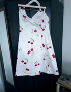 194) Sukienka koktajlowa ZARA #pinup girl na szyję r. L biała we wiśnie