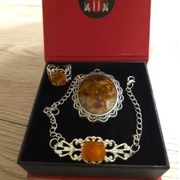 BRANSOLETA  PIERŚCIEŃ I MEDALION / ZAWIESZKA  BURSZTYN BAŁTYCKI