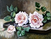 Obraz olejny Bukiet Róże na paterze 