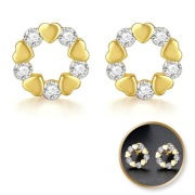 Kolczyki ze stali szlachetnej pozłacane 14k złotem, cyrkonie serca