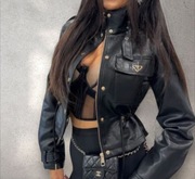 Kurtka skórzana na złote napy i ściągacz  SOFTY S,M,L