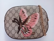 Oryginalna torebka na ramię GG Gucci Suprema brązowa z motywem motyla 