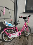 Rower PUKY 18 cali różowy + kółka boczne + rączka do nauki jazdy 