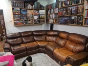 Rogówka, narożnik Regis w obiciu z naturalnej skóry kolor brąz używana