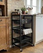 Wózek kuchenny Vasagle 4-poziomowy z 3 koszami na kółkach brązowo-czarny