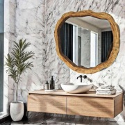 ekskluzywne drewniane lustro do nowoczesnej  łazienki