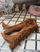 Zara wysokie kozaki muszkieterki z frędzlami