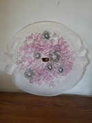 Duży talerz na ciasto, patera, szkło ozdobne, vintage