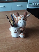 Pluszowa żyrafa pojemnik na kredki długopisy PRL