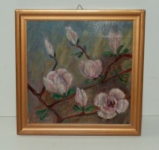 Stary obraz Kwiaty Magnolia olej sygn.