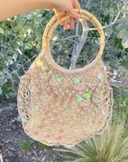 Pleciona torebka z bambusowym uchwytem vintage shopper 