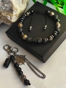 Komplet dla mężczyzn - czarny turmalin, czarny kamień słoneczny, lawa wulk.