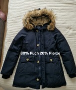 Zimowy płaszcz puchowy Svea granatowy z futerkiem 80% puch 20% pierze 