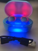 Słuchawki bezprzewodowe Bluetooth błękitne z LED + kabel