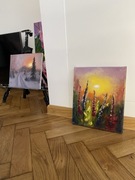 Obraz olejny ręcznie malowany “dzikie kwiaty o zachodzie słońca”