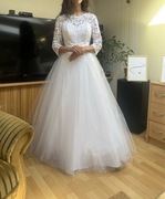 Suknia ślubna literka A śmietankowa koronka tiul rozmiar 38 M