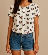 Elegancka luźna koszulka motyle oversize L XL 