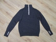 NORHEIM męski sweter granatowy trekking wycięcia na kciuk 100% wełna_ L