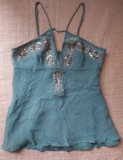 Warehouse jedwabny top zielony bluzka jedwab silk butelkowa zieleń L M XL