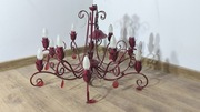 Żyrandol 12-ramienny metalowy – bordowy / wiśniowy, styl klasyczny