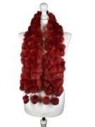 Szalik futrzany, futrzane kulki z futra królika, czerwony, z pomponami