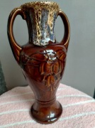 Wazon brązowy Amfora Fuksja Szkliwo Zaciekowe Fat Lava Porcelit PRL 