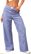 Damskie spodnie letnie w niebieskie paski szerokie nogawki Y2K nowe L/XL