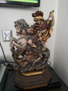 Święty Jerzy na koniu drewno kolorowe