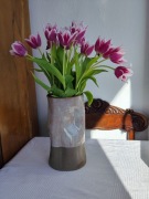 Piękny beżowy duży gnieciony ceramiczny wazon rękodzieło handmade