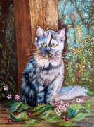 Kotek z leśnej polany . Obraz olejny namalowany na płótnie o wym.40x30 cm