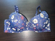 Granatowy biustonosz push-up 80C w kwiaty bezszwowe