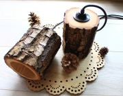 Drewniana DĘBOWA Lampa z korą Wisząca Sufitowa -- FAKŁY