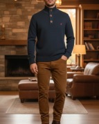 CANADA NORTH Sweter Męski z Wełną S Granatowy Styl Preppy Vintage
