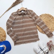 Koszulka polo z kołnierzykiem brązowa w paski 134 bawełniana bluzka 