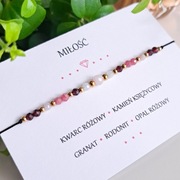 Bransoletka RÓŻOWY KWARC K. KSIĘŻYCOWY GRANAT RODONIT OPAL talizman MIŁOŚĆ