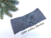 Grafitowa opaska na głowę uszy, wełna Merino 