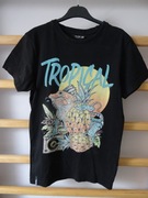 CROPP__ T - SHIRT ___CZARNY __ TROPICAL __ r. XS 